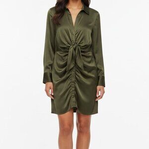 Steve Madden Satin Olive Green Dress Tie Front in Small Like New